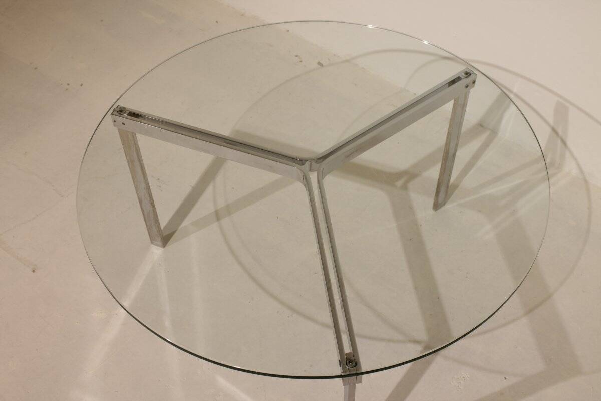 Table basse en verre et acier nickelé - Années 50/60