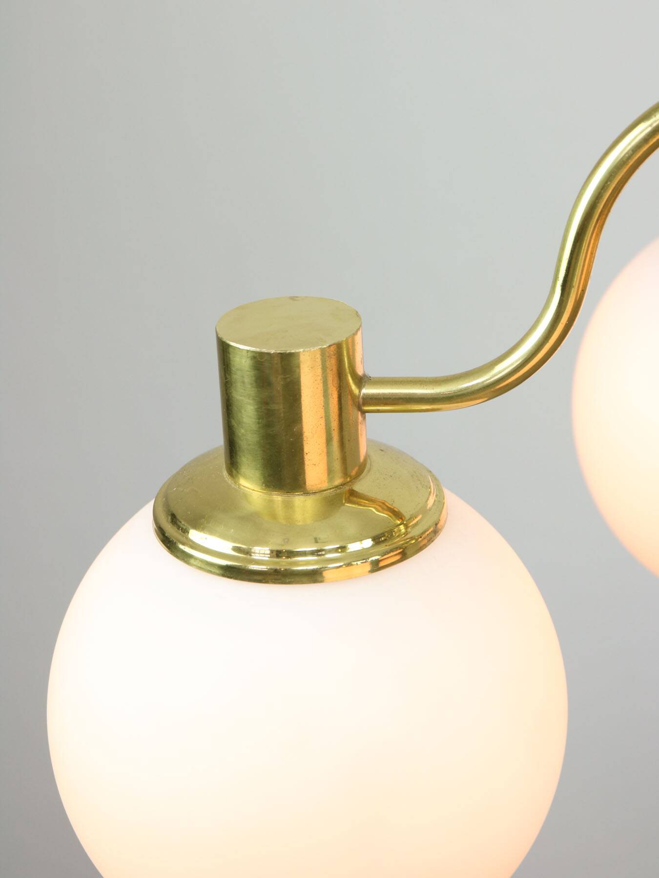 Italian Mid century Modern Chandelier in Brass and Opaline Glass, 1960s