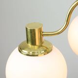 Italian Mid century Modern Chandelier in Brass and Opaline Glass, 1960s
