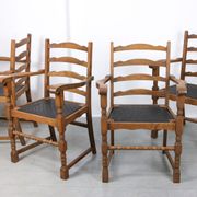 Chaises médiévales vintage en chêne, lot de 4