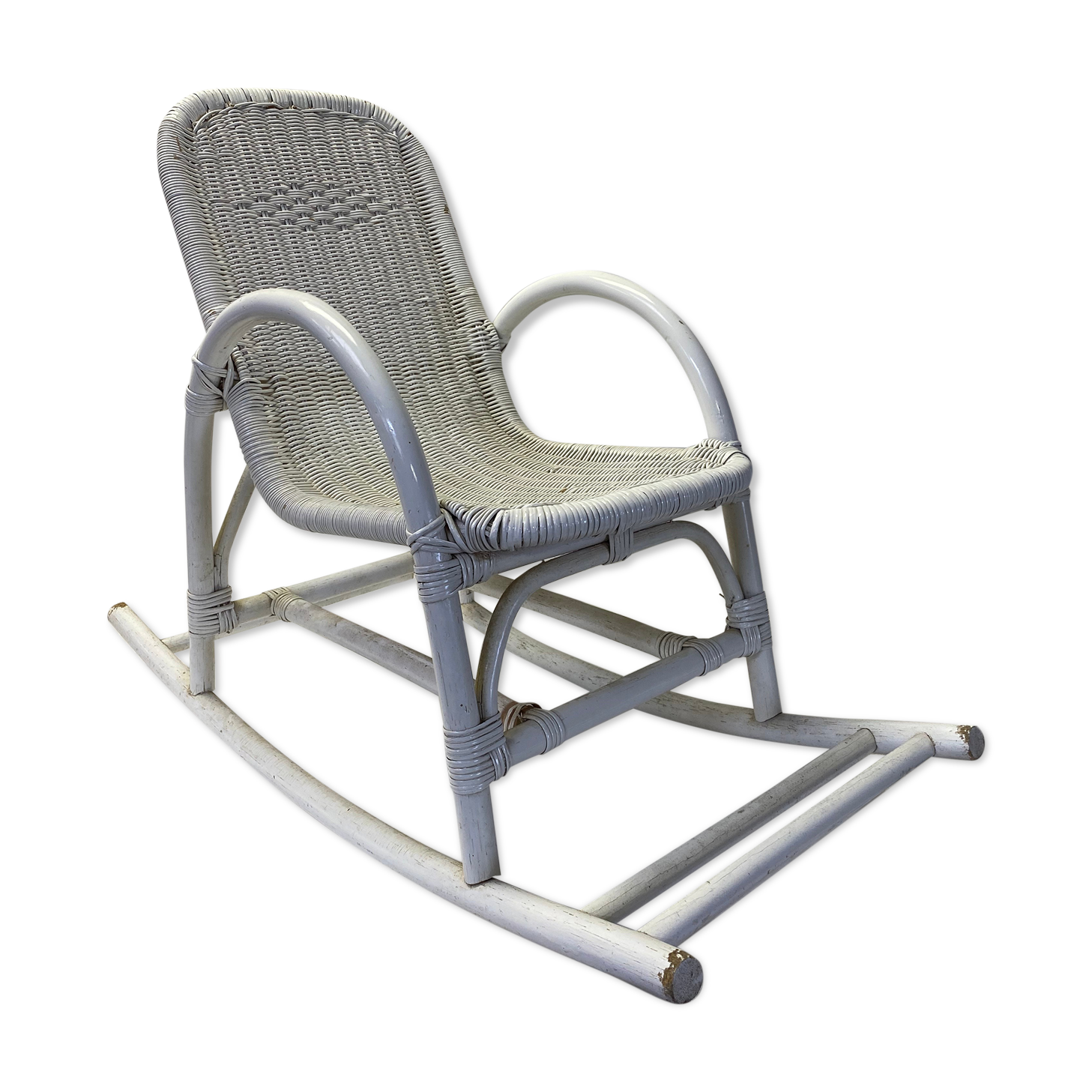 White rattan rocking chair