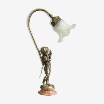 Lamp The pied piper in gilded bronze signed Farbel twentieth era