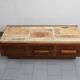 Vintage 1970 coffee table in solid oak & ceramic