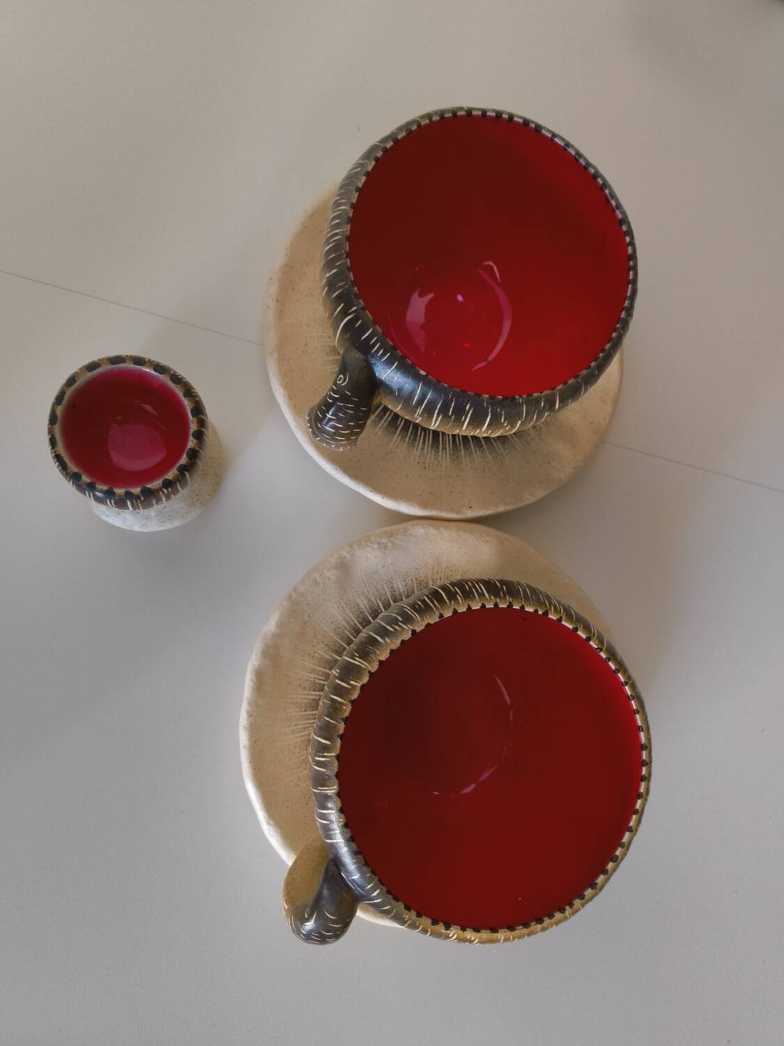 Breakfast service Bruno Dose + egg cup – Poterie du Breuil, Sar