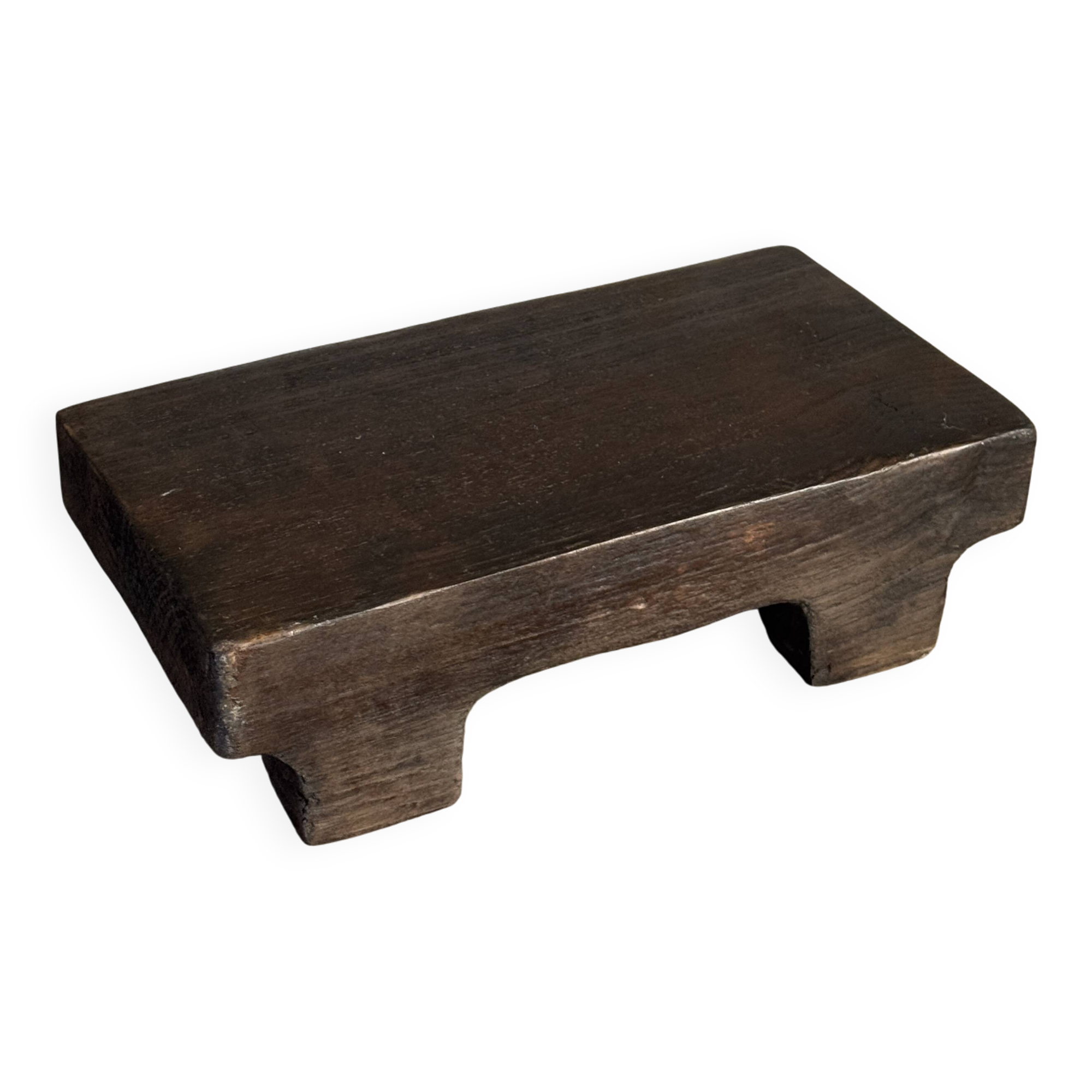 Small stool, black solid teak accent stool wabi-sabi L30 W8.5 H6.