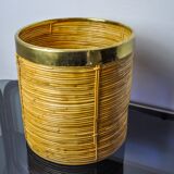 Rattan and brass book basket, Italy, 1970, 25 diam