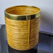 Rattan and brass book basket, Italy, 1970, 25 diam