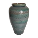 Oblong ceramic vase sacrificed with blue enamel