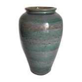 Oblong ceramic vase sacrificed with blue enamel