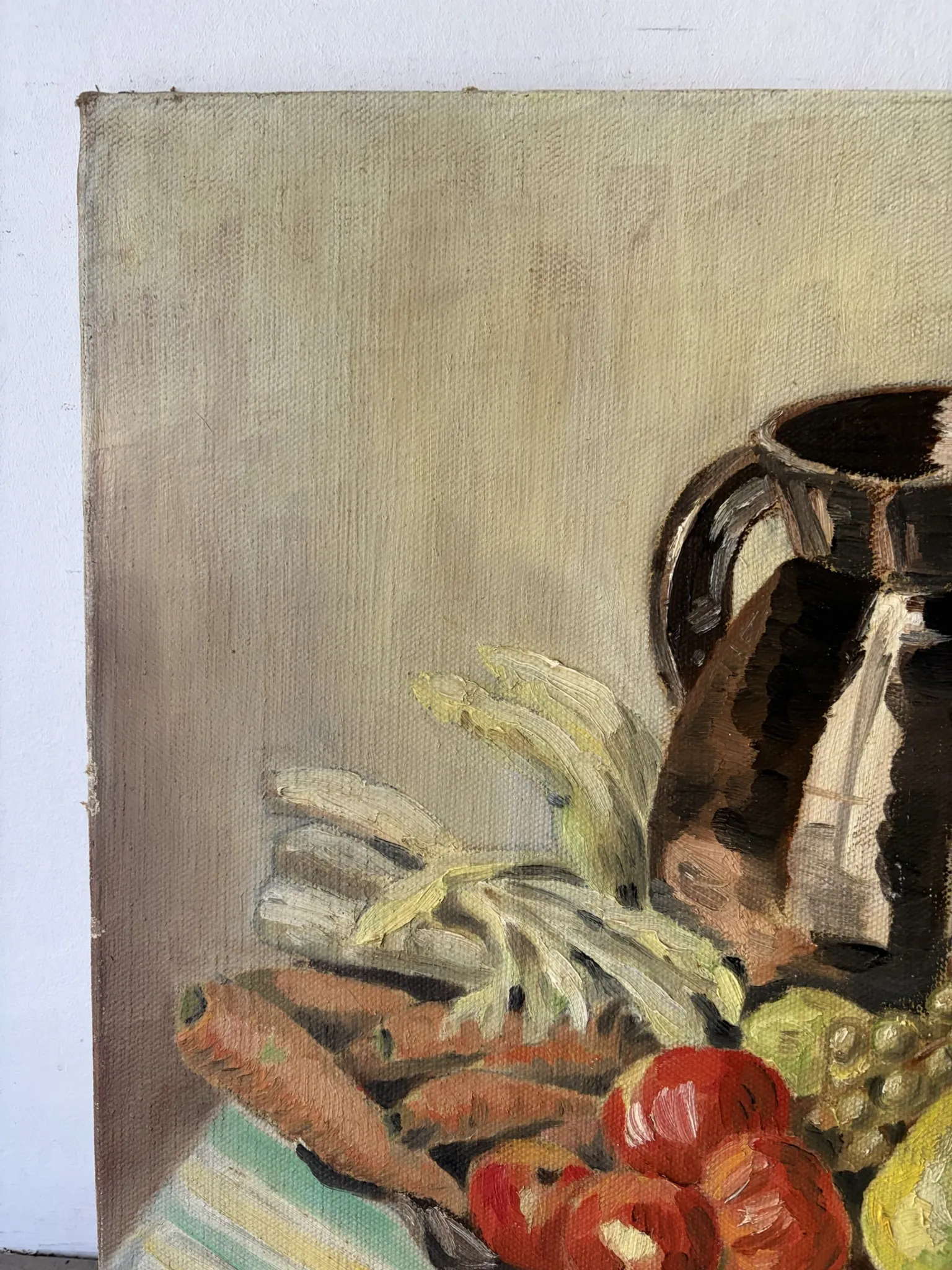 Still life with carrots, oil on canvas signed