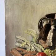 Still life with carrots, oil on canvas signed