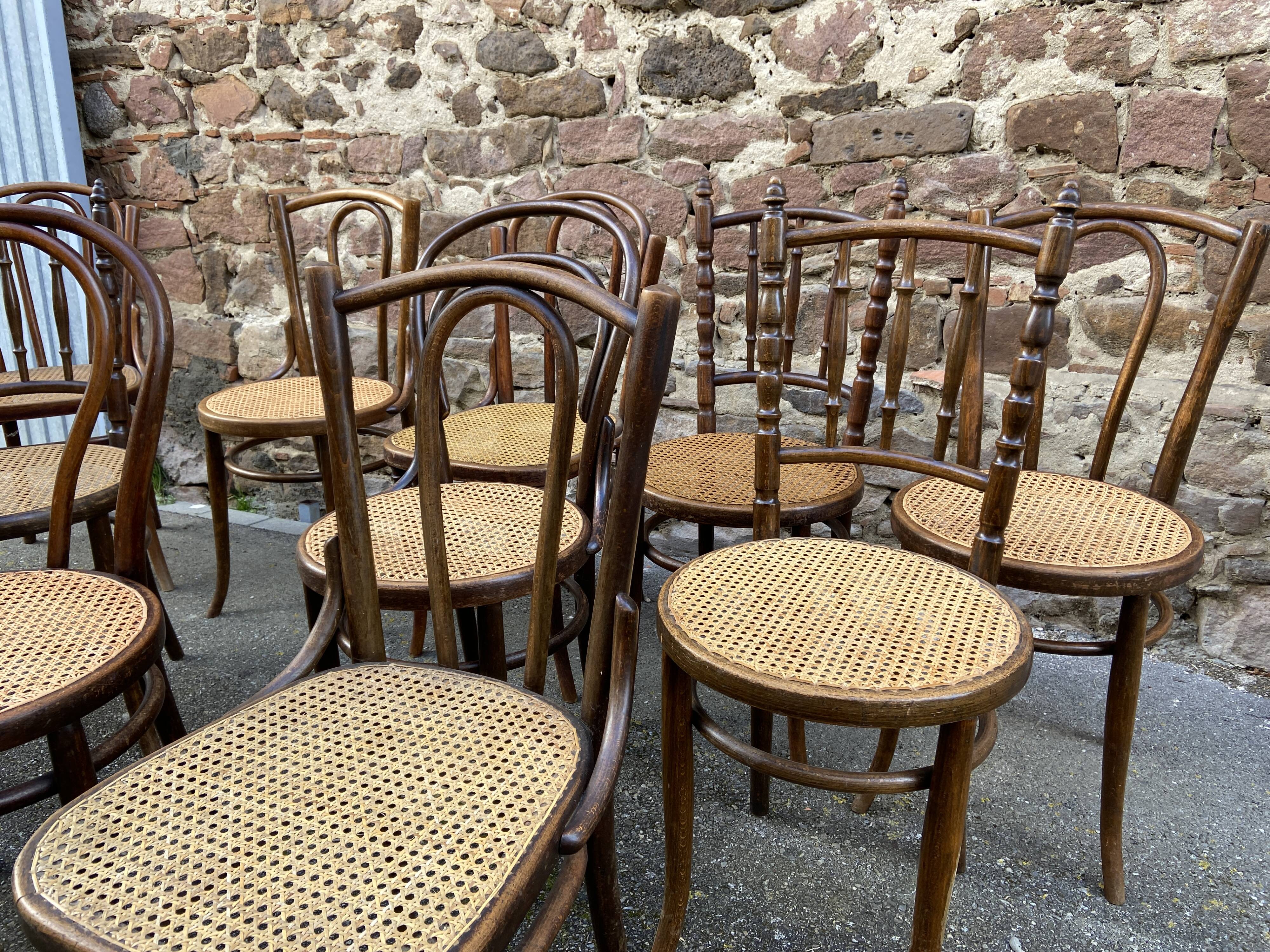 Set of 10 Thonet Fischel restaurant bistro chairs mismatch b