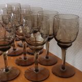 Set of 11 glasses with chiseled vintage 60s transparent brown
