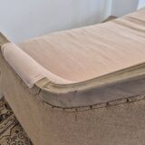 Louis XV style bench sofa in pink fabric and burlap