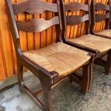 6 Guillerme and Chambron straw wood chairs