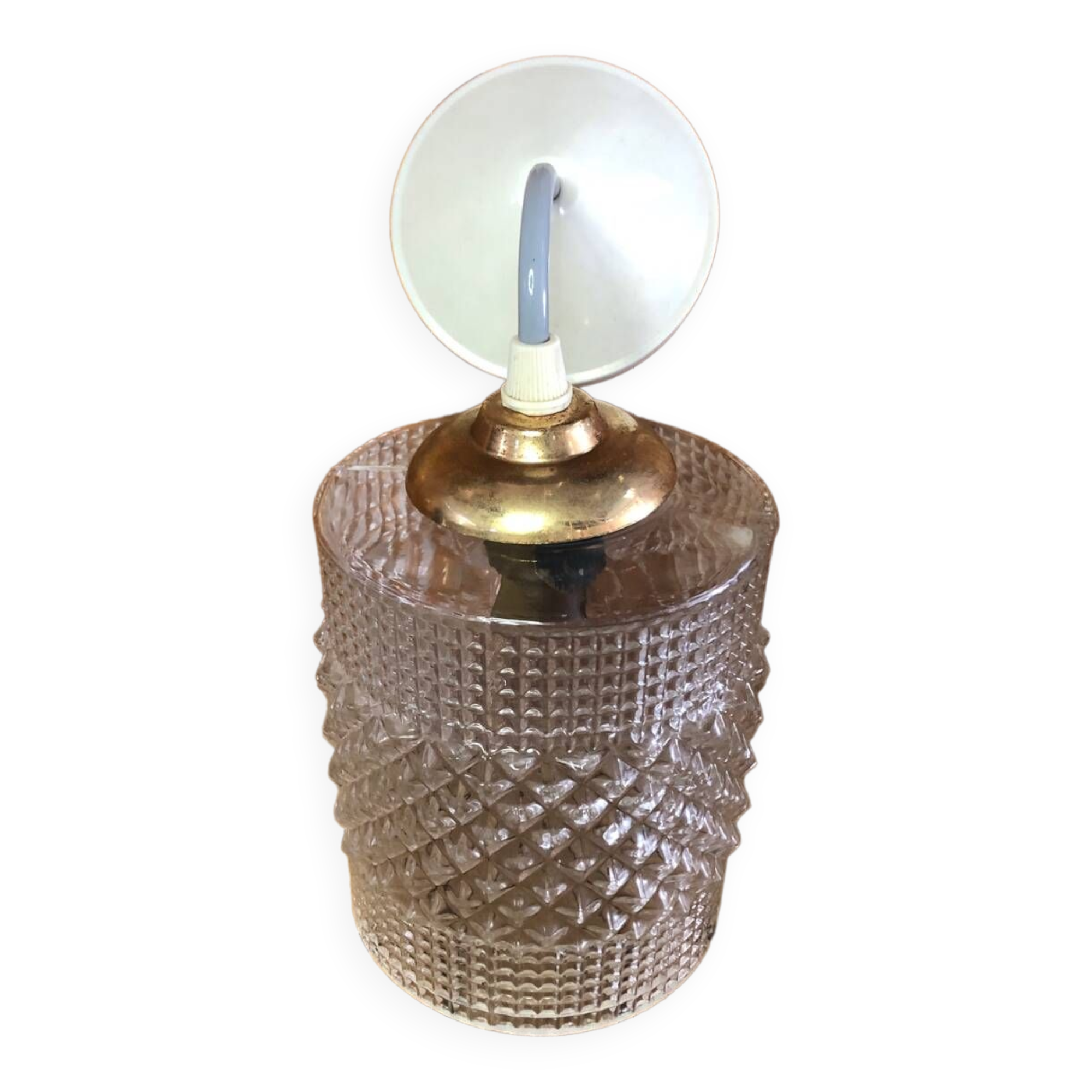 Old molded glass pendant lamp + vintage golden support