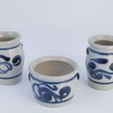 Stoneware Jars with Cobalt Blue Floral Motif from Westerwald, Germany, Set of 3