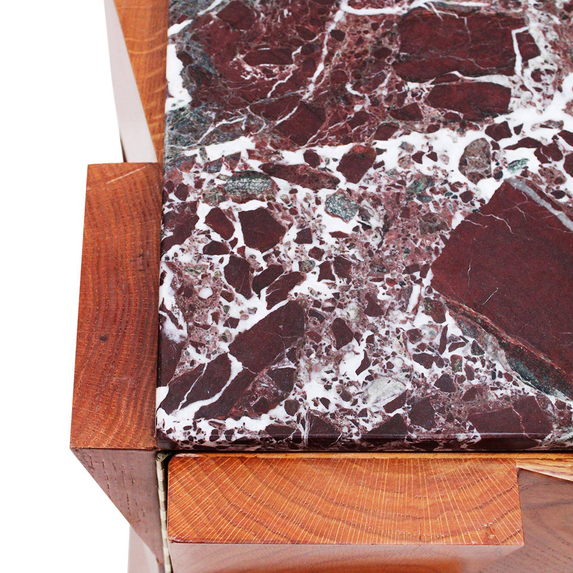 Contemporary Modern Pair of Sideboards in Wood and Burgundy Marble Top, Italy