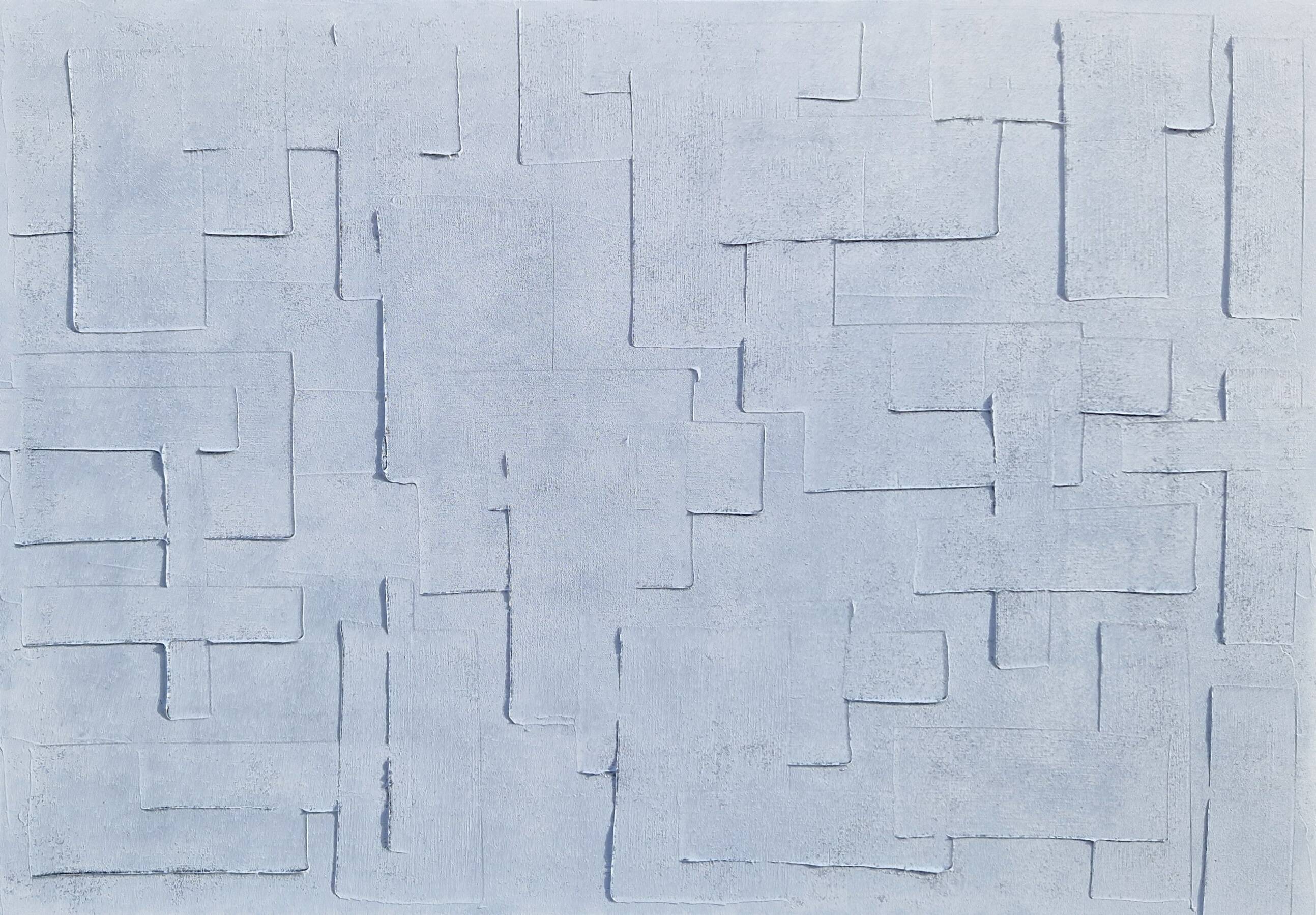 Tableau peinture abstraite monochrome minimaliste blanc