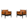Paire de fauteuils lounge « safari » en cuir cognac et hêtre noir — c. 1970