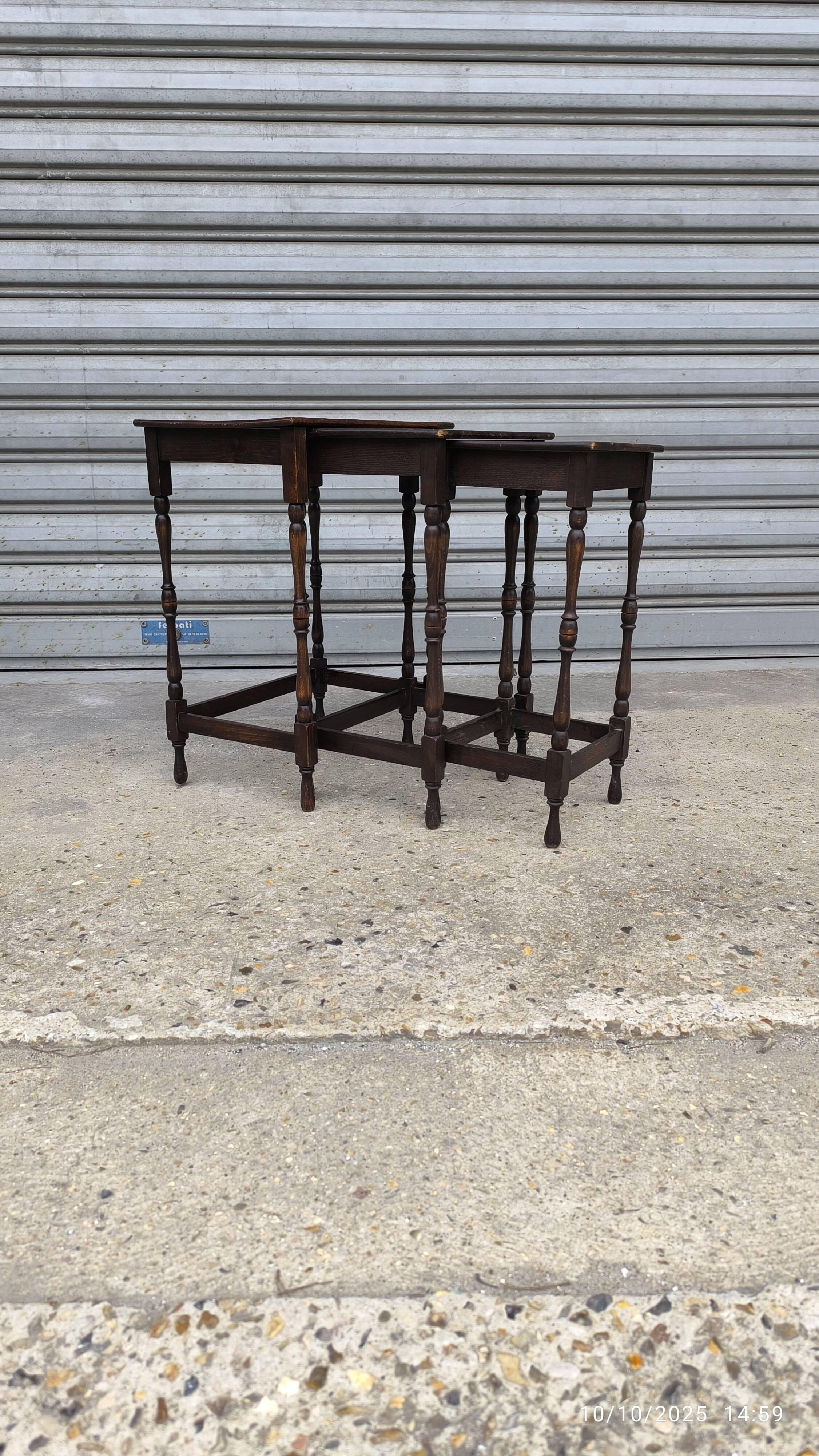 Nest of tables in solid oak 1950