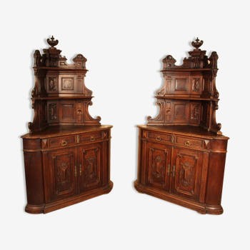 Pair of castle corner buffets XIXth