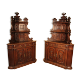 Pair of castle corner buffets XIXth