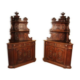 Pair of castle corner buffets XIXth