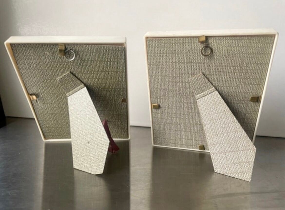 Pair vintage bakelite frames 14.5 cm x 12.5 cm glass 8.5 cm x  6 cm