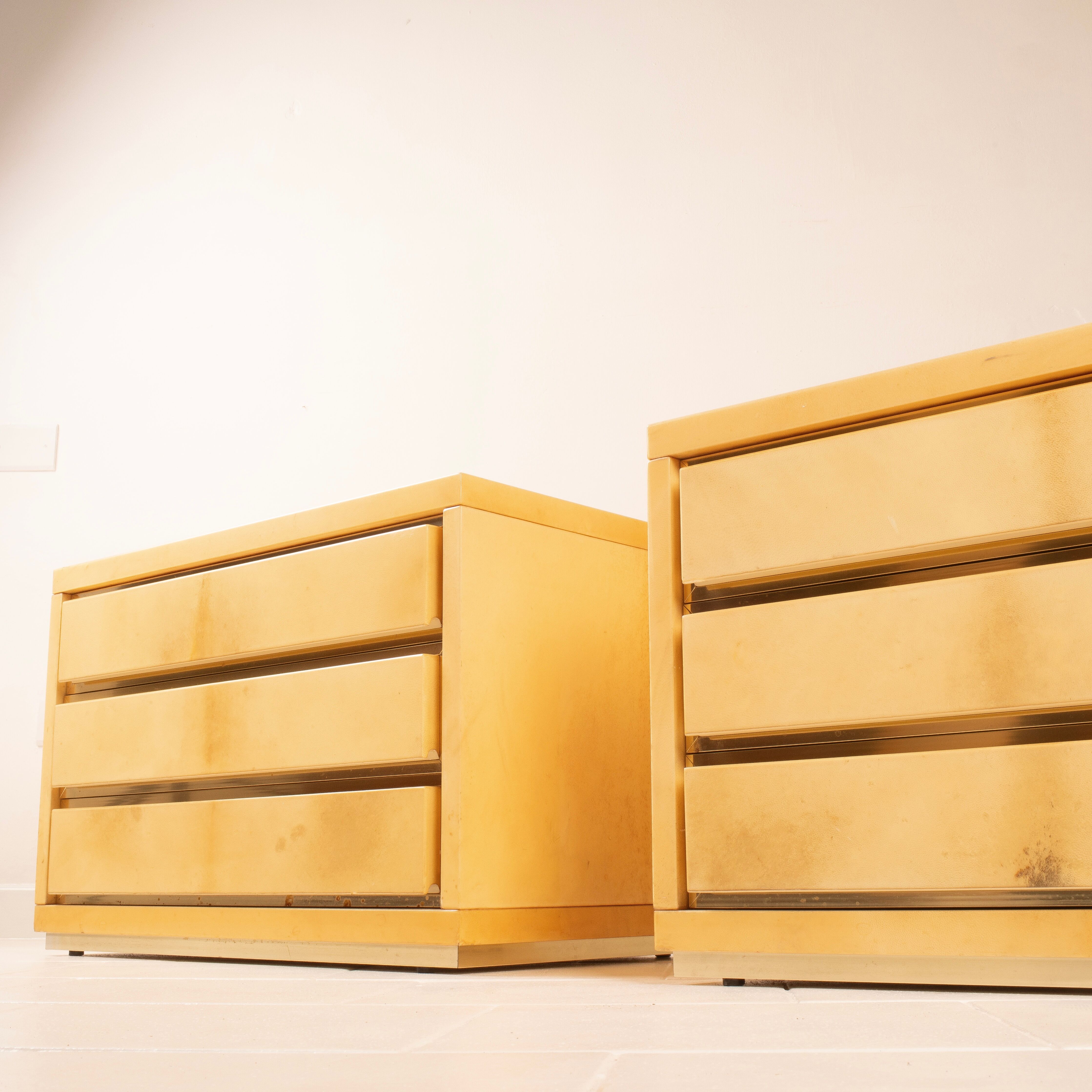 Angelo Mazzola Parchment Nightstands for Salpol In the Manner of Aldo Tura