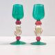 Postmodern Pair of Teal, Red and Gold Liqueur Glasses by Salviati, Murano, Italy