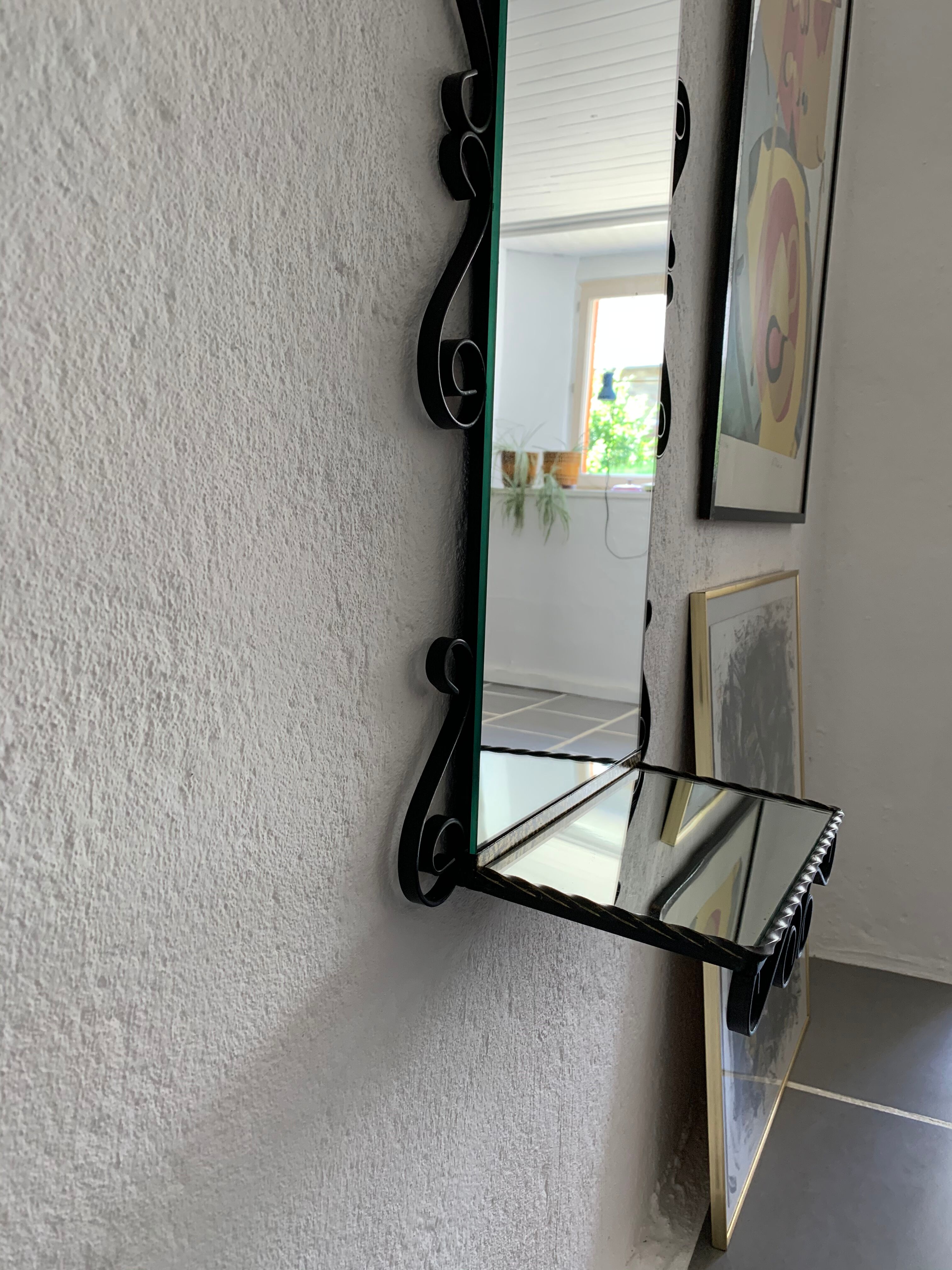 Vintage entrance mirror wrought iron with tablet  38x105cm