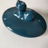 Vintage design teapot – cat model – duck blue glazed ceramic