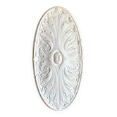 Oval rosette in white plaster, decorated with scrolls 32 x 63 cm