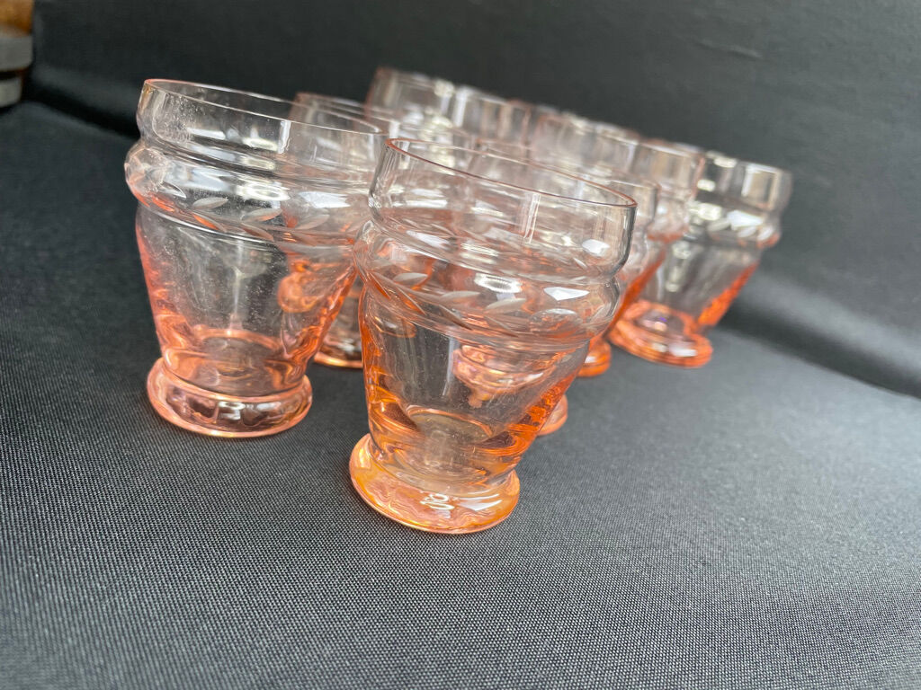 Service for 4 people - Art Deco - Glass or 1/2 pink crystal blown and cut