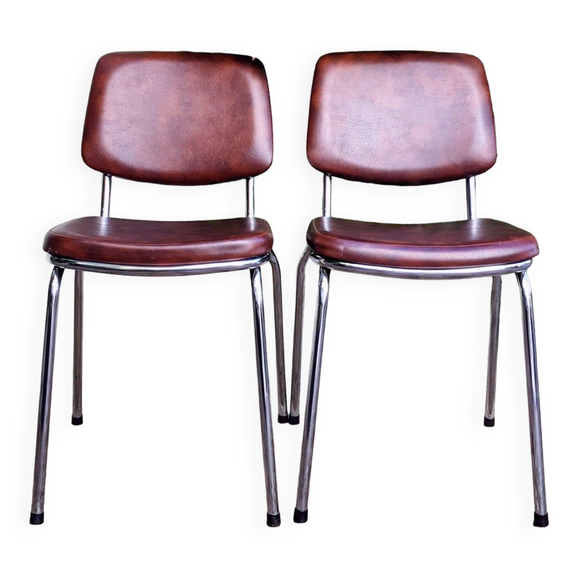 70s metal and imitation leather chairs