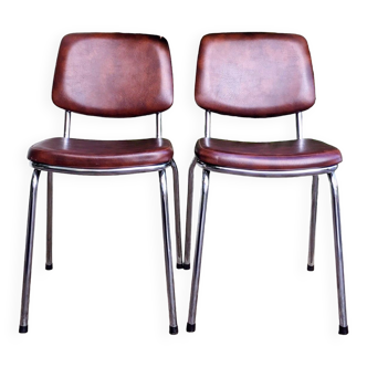 70s metal and imitation leather chairs