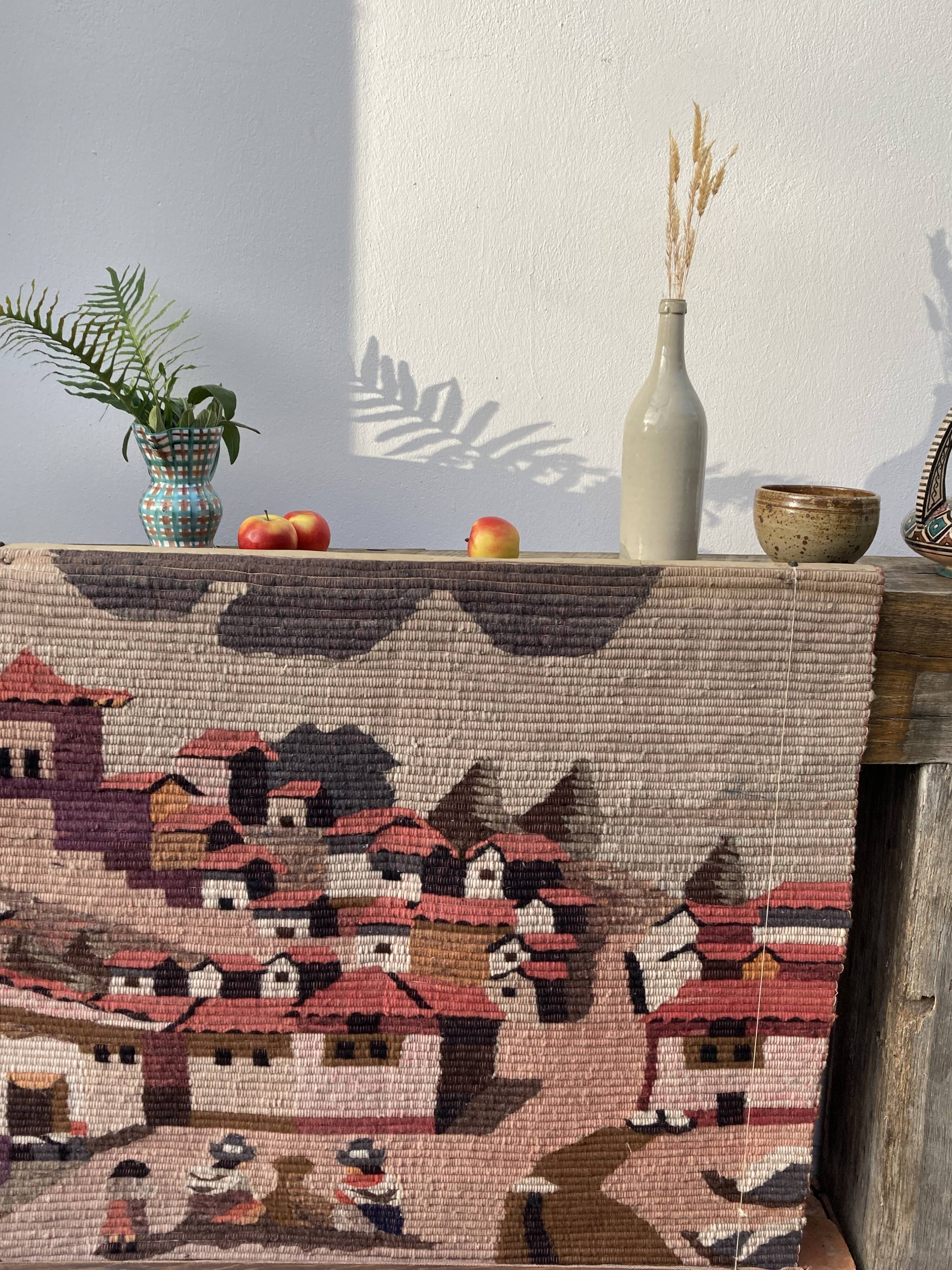 Peruvian tapestry 60/70 in alpaca wool - vintage peruvian handicraft