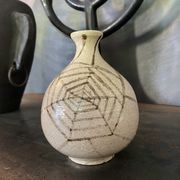 Vase ball ceramic vintage spider pattern signed mid century
