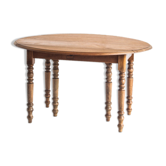 Table vintage en bois massif à volets rabattables avec deux rallonges, France 1950