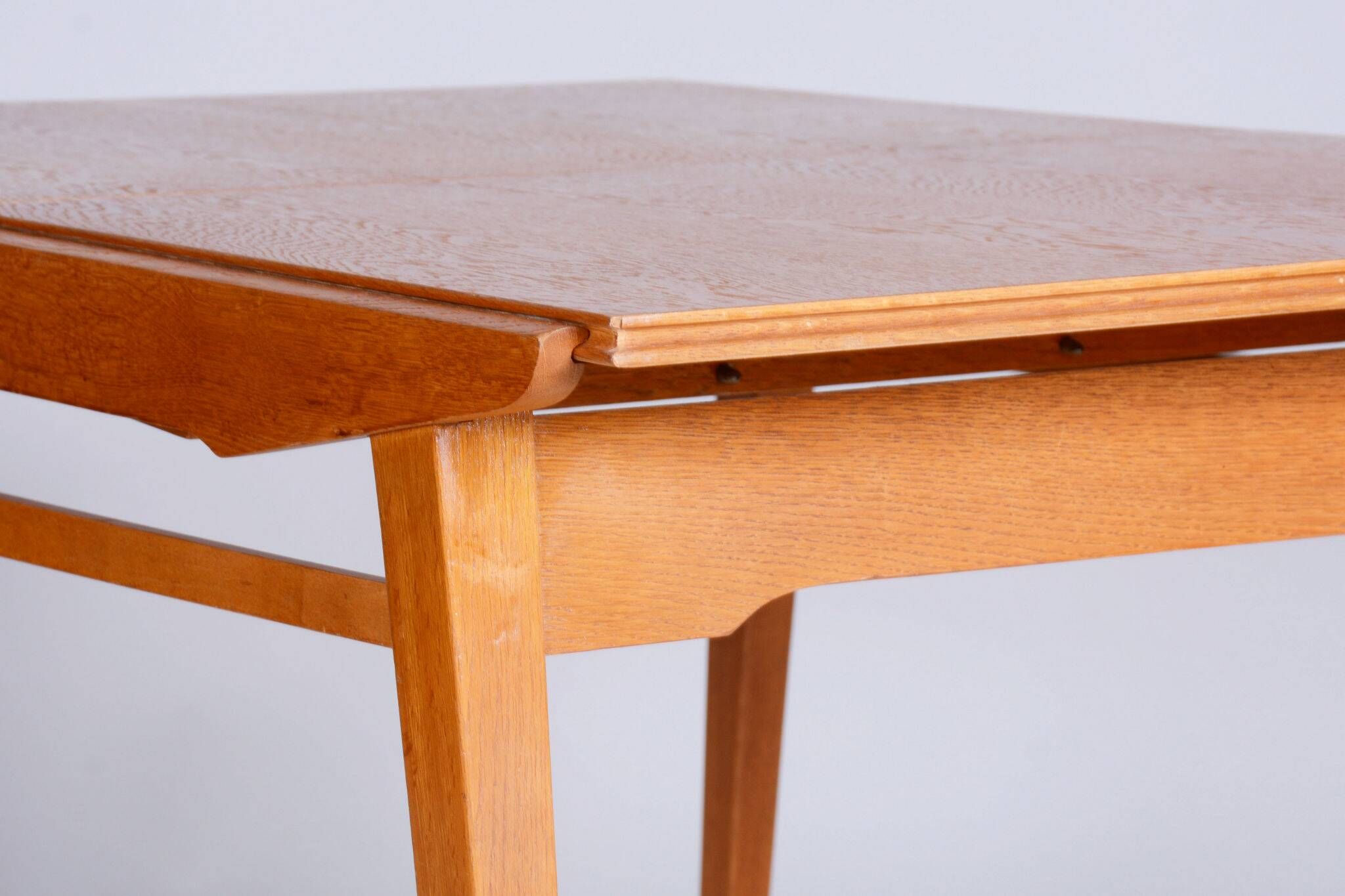 Restored Midcentury Oak Extendable Dining Table, Revived Polish, Czechia, 1950s