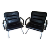 Paire de fauteuils cuir et aluminium