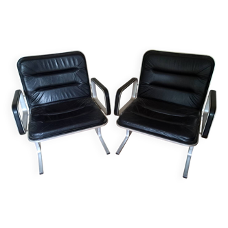 Paire de fauteuils cuir et aluminium