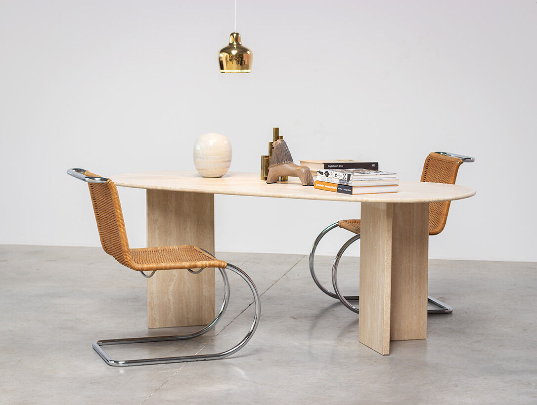1970 oval architectural travertine dining table