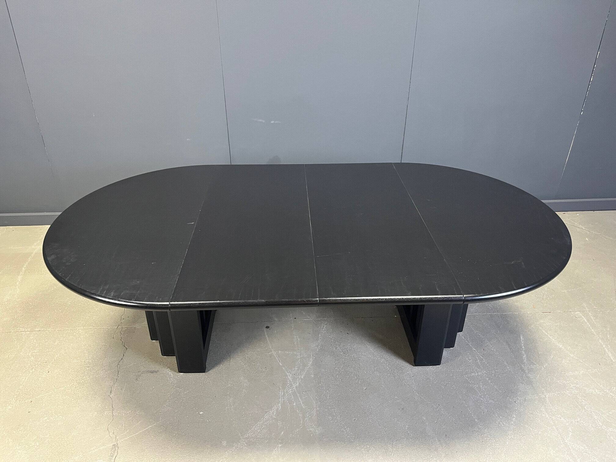 Vintage extendable black wooden dining table, 1980s