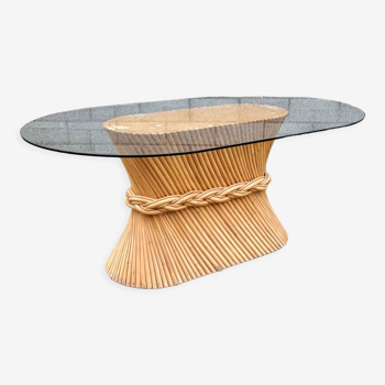Rattan dining table, 'Wheat Sheaf' by McGuire