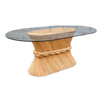 Rattan dining table, 'Wheat Sheaf' by McGuire