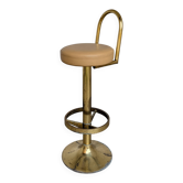 Vintage Italian Brass Bar Stool: Mid-Century Modern Leather Seat