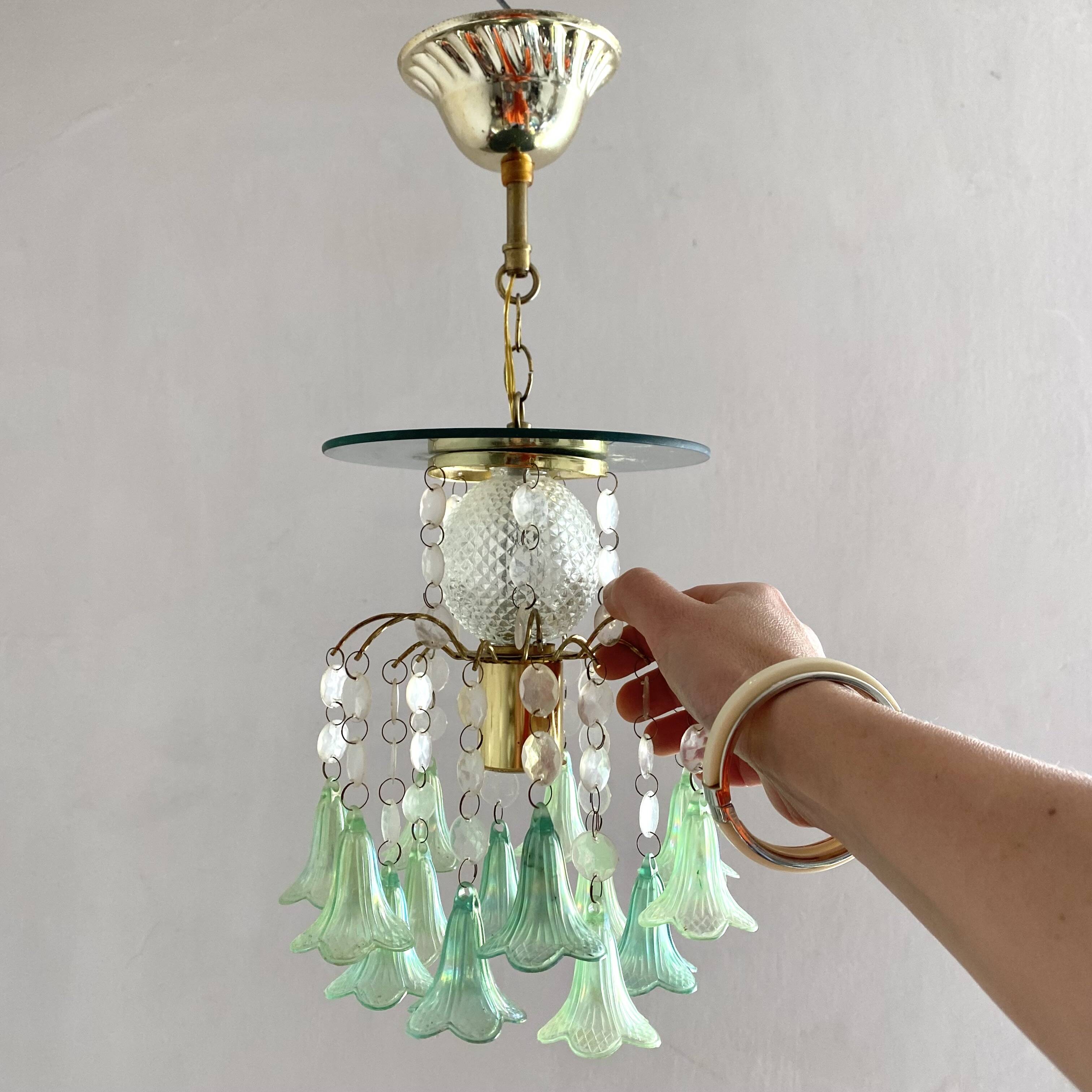 Vintage pendant lamp with tassels and bells
