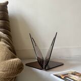 magazine holder in smoked plexiglass, design 1970